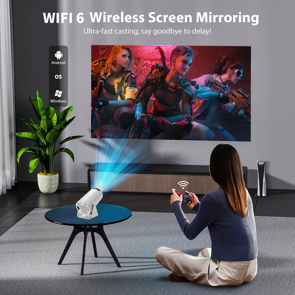 Portable Mini Projector with WiFi 6 1080P Video Projector